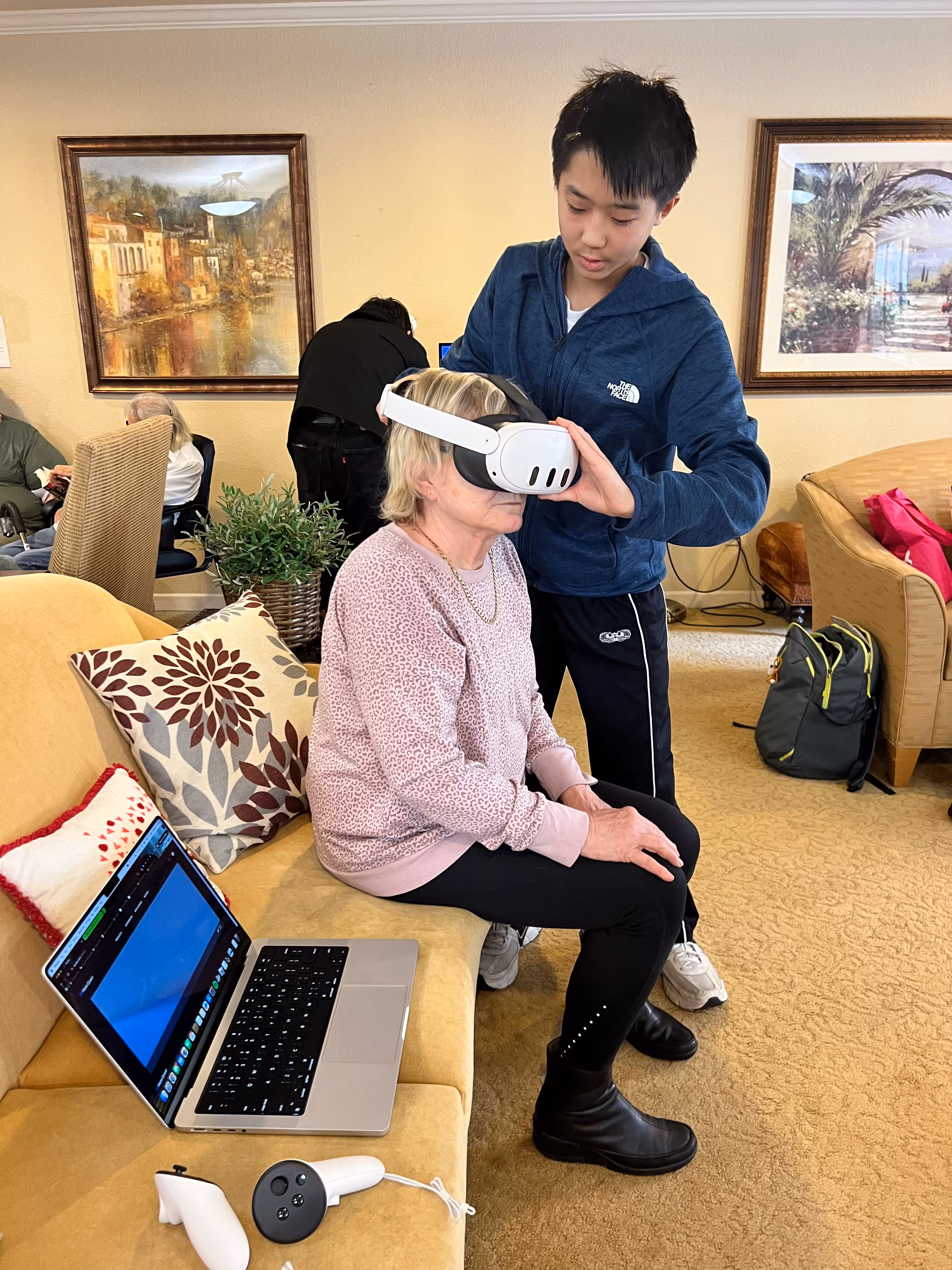 A resident using ImmersifyVR at Chateau Cupertino